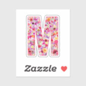 Pink Botanical Monogram Floral Letter M Initial Sticker (Vel)