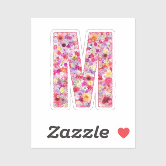 Pink Botanical Monogram Floral Letter M Initial Sticker (Vel)