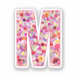 Pink Botanical Monogram Floral Letter M Initial Sticker