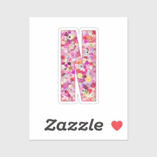 Pink Botanical Monogram Floral Letter N Initial Sticker (Vel)