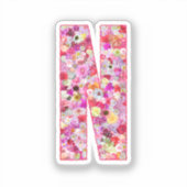 Pink Botanical Monogram Floral Letter N Initial Sticker (Voorkant)