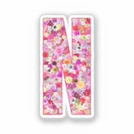 Pink Botanical Monogram Floral Letter N Initial Sticker