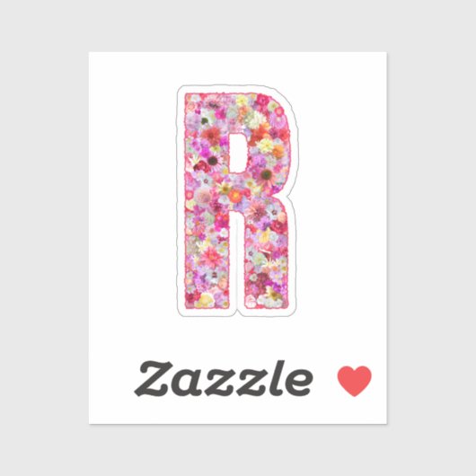 Pink Botanical Monogram Floral Letter R Initial Sticker (Vel)