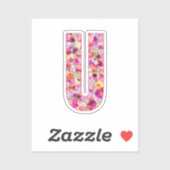 Pink Botanical Monogram Floral Letter U Initial Sticker (Vel)
