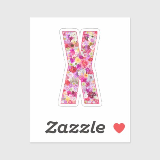 Pink Botanical Monogram Floral Letter X Initial Sticker (Vel)
