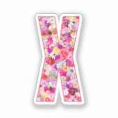 Pink Botanical Monogram Floral Letter X Initial Sticker (Voorkant)