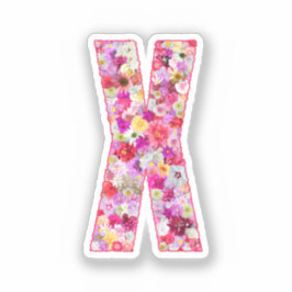 Pink Botanical Monogram Floral Letter X Initial Sticker