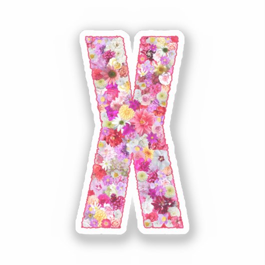 Pink Botanical Monogram Floral Letter X Initial Sticker (Voorkant)