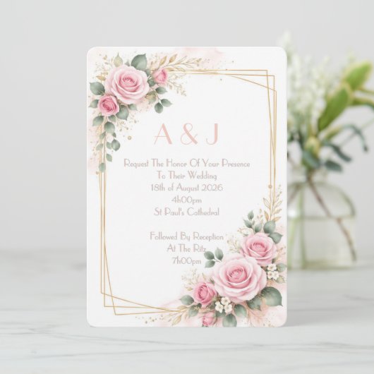 PINK BOTANICAL WEDDING INVITATION KAART (Staand voorkant)