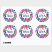 Pink Bougainvillea Blue Tile Bridal Shower Ronde Sticker (Vel)