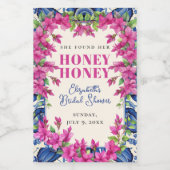 Pink Bougainvillea Blue Tile Bridal Shower Wijn Etiket (Enkel label)