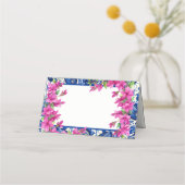 Pink Bougainvillea Blue Tile Plaatskaartje (Voorkant)