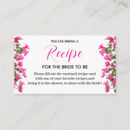 Pink Bougainvillea Floral Bridal Recipe Card Informatiekaartje