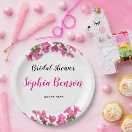 Pink Bougainvillea Floral Bridal Shower Papieren Bordje