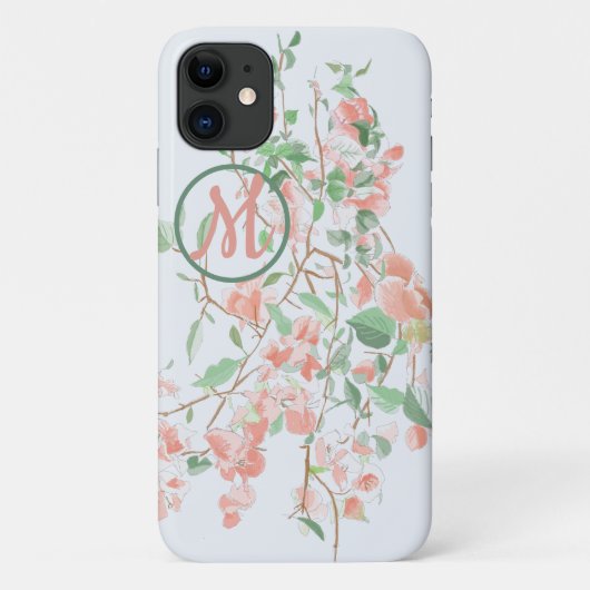 Pink Bougainvillea Floral Monogram Waterverf Case-Mate iPhone Case (Achterkant)