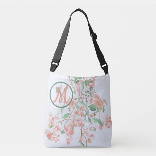 Pink Bougainvillea Floral Monogram Waterverf Crossbody Tas (Voorkant)
