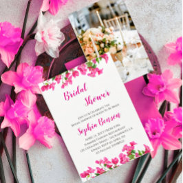 ​Pink Bougainvillea Floral Photo Bridal Shower Kaart