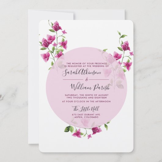 Pink Bougainvillea Flower Wedding Invitation Kaart (Voorkant)