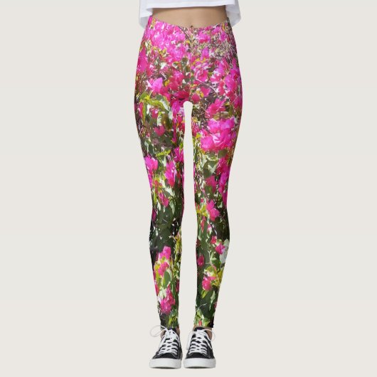 Pink Bougainvillea Struik Leggings (Voorkant)