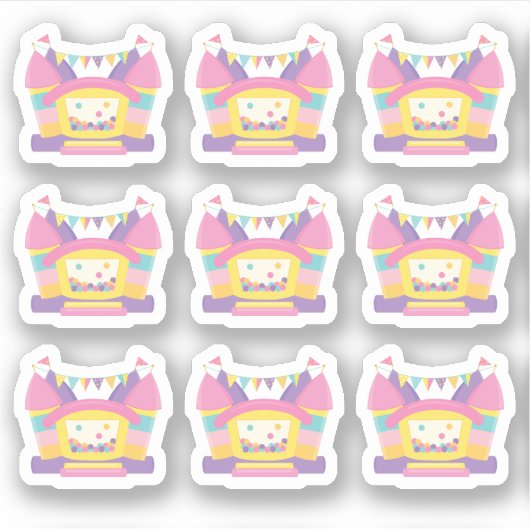 Pink Bounce House Birthday Sticker (Voorkant)