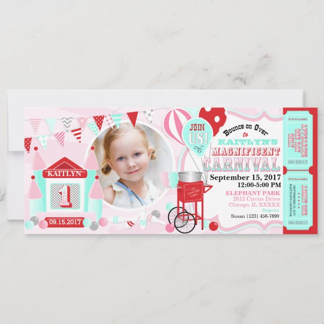 Pink Bounce House Carnaval Birthday (Voorkant)