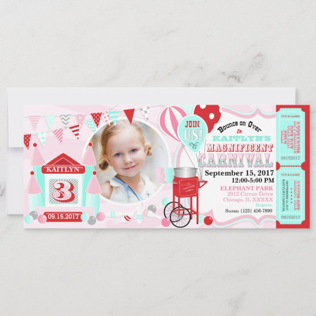 Pink Bounce House Carnaval Birthday (Voorkant)