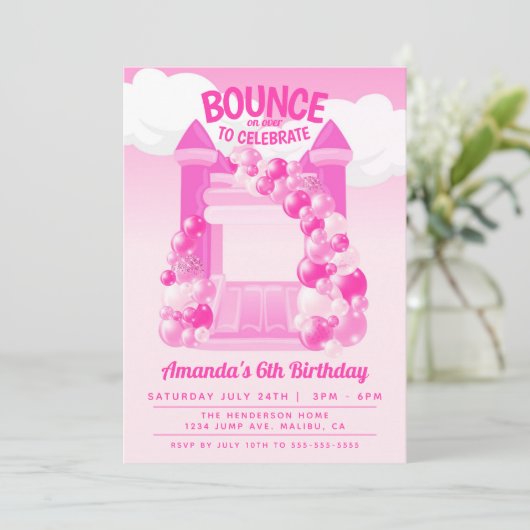 Pink Bounce House Party Kaart (Staand voorkant)