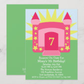 Pink Bounce on Bounce House Birthday Party Kaart (Voorkant / Achterkant)