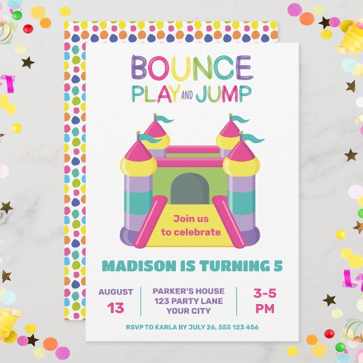 PINK BOUNCE PLAY AND JUMP INVITATION AANKONDIGING