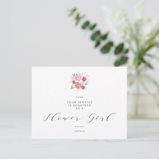 Pink Bouquet Will You Be My Flower Girl Proposal Briefkaart (Staand voorkant)