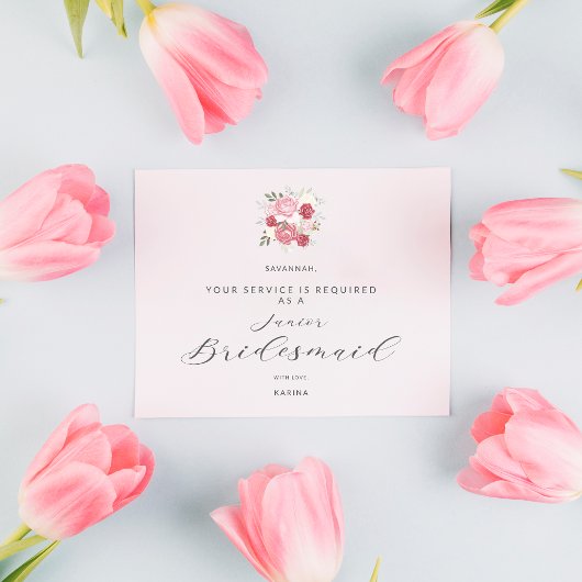 Pink Bouquet Will You Be My Junior Bridesmaid Briefkaart