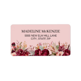 Pink Bourgondië Floral Botanische Vrouwen Etiket