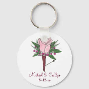 Pink Boutonniere Roos Wedding Groom Best Man Sleutelhanger