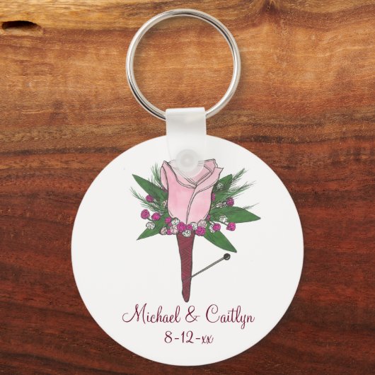 Pink Boutonniere Roos Wedding Groom Best Man Sleutelhanger (Voorkant)