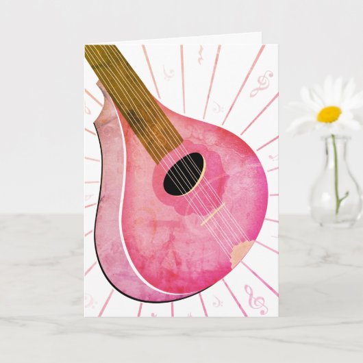 Pink Bouzouki Musical Instrument Art Kaart (Kleine Plant)