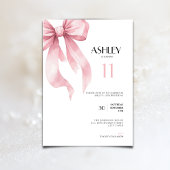 Pink Bow 11th Birthday Invitation for Girls Kaart