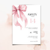 Pink Bow 14th Birthday Invitation for Girls Kaart