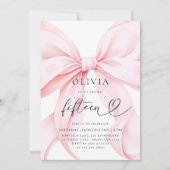 Pink Bow 15th Birthday Party Kaart (Voorkant)