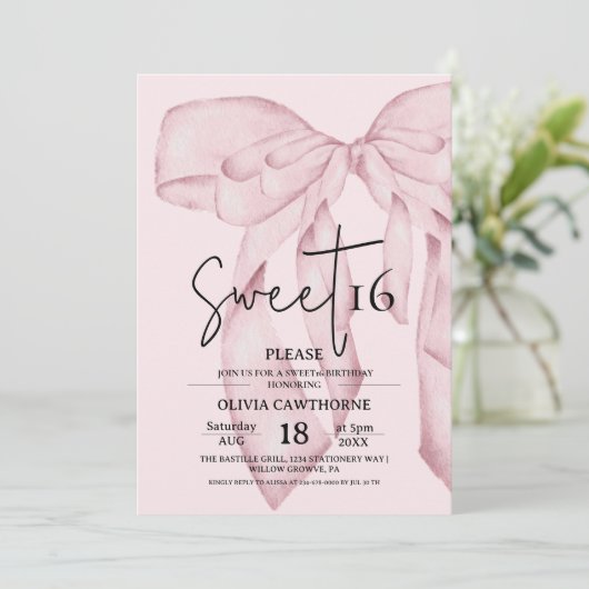 Pink Bow 16th Birthday ⎮ Elegant Sweet 16 Kaart (Staand voorkant)