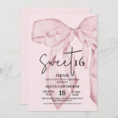 Pink Bow 16th Birthday ⎮ Elegant Sweet 16 Kaart (Voorkant / Achterkant)