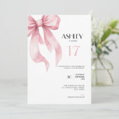 Pink Bow 17th Birthday Invitation for Girls Kaart (Staand voorkant)