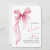Pink Bow 1st Birthday Girl Coquette  Kaart (Voorkant)