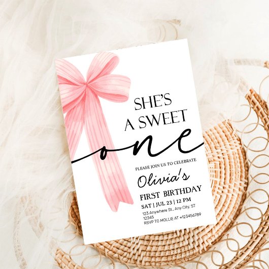 Pink Bow 1st Birthday Kaart