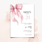 Pink Bow 21st Birthday Invitation for Girls Kaart