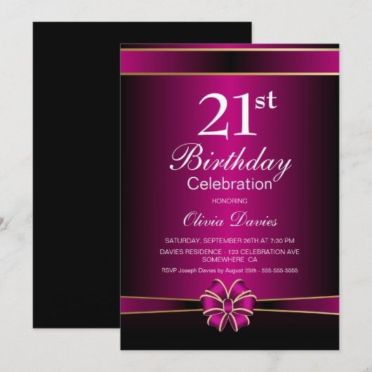 Pink Bow 21ste verjaardagsfeestje Kaart (Voorkant / Achterkant)