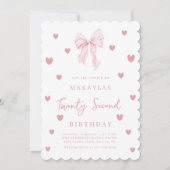 Pink Bow 22nd Heart Aesthetic Elegant Birthday Kaart (Voorkant)
