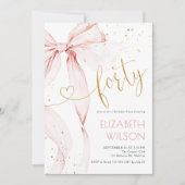 Pink Bow 40th Birthday Invitation Kaart (Voorkant)