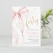 Pink Bow 40th Birthday Invitation Kaart (Staand voorkant)