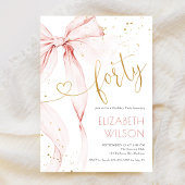 Pink Bow 40th Birthday Invitation Kaart