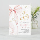 Pink Bow 50th Birthday Invitation Kaart (Staand voorkant)